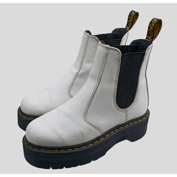 Dr Martens Chelsea 2976 Quad White Smooth Leather Platform Boots Women's Size 6 - Picture 1 of 9